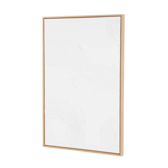 24" x 36" White Abstract Living Room Canvas Framed Wall Art with Brown Frame